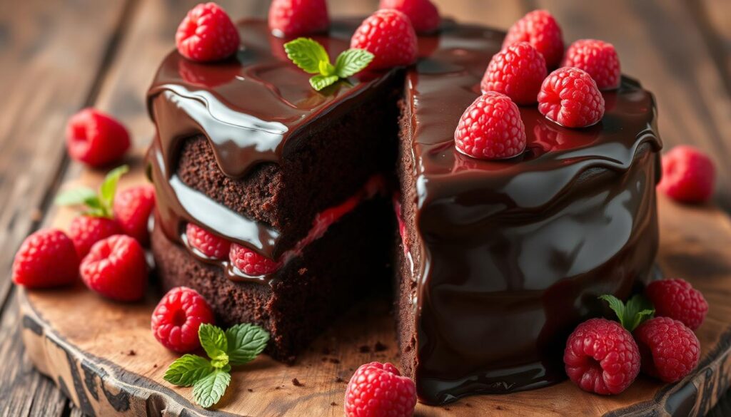 chocolate cake with raspberry filling