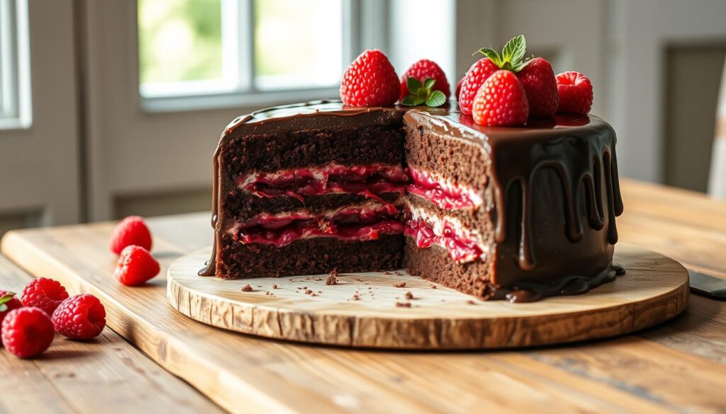 chocolate cake with raspberry filling